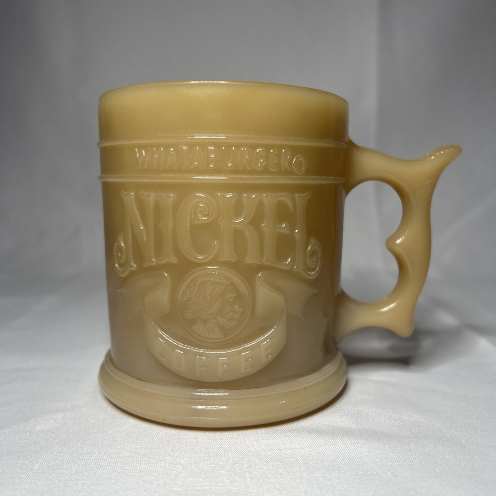 Whataburger Mug 3 3/4" Buffalo Nickel Coffee Butterscotch Pistol Grip‎ Vintage